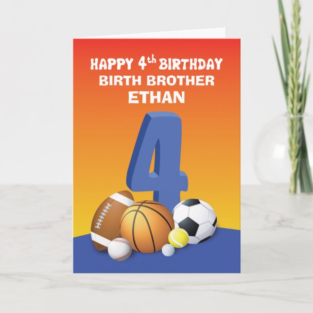 Custom Name and Relation Boy 4th Birthday Sports Card (Front)