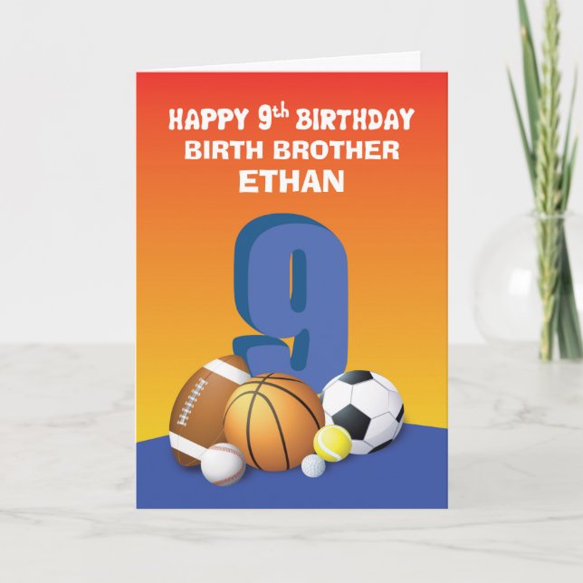 Custom Name and Relation Boy 9th Birthday Sports Card (Front)
