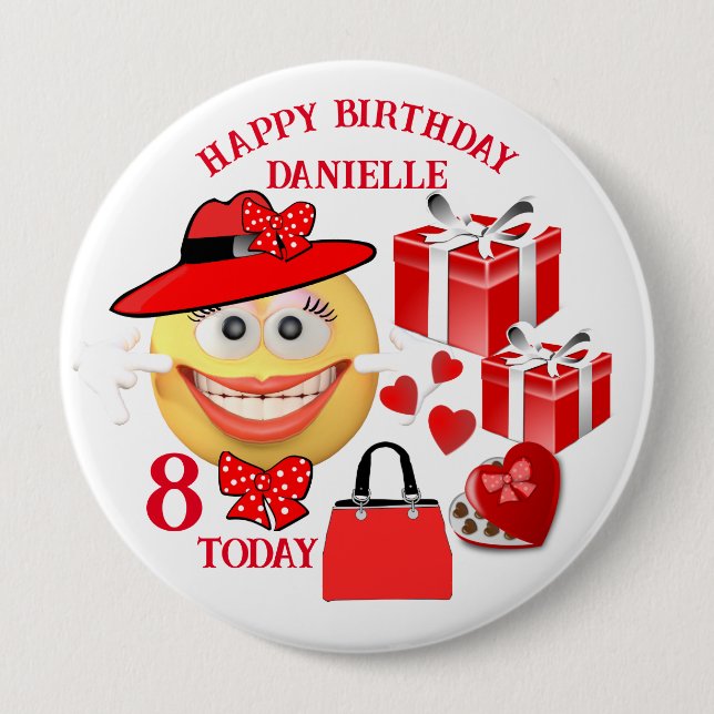 Custom Name and Smiling Emoji with gifts Birthday 10 Cm Round Badge (Front)