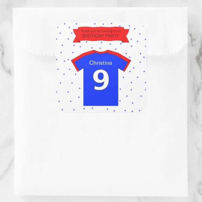 Custom name and text 9th birthday party square sticker (Bag)