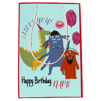 CUSTOM NAME AND TEXT HAPPY MONSTER GIFT BAG