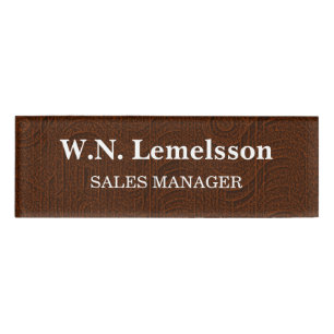 Custom Name And Title Brown Leather-like Texture Tag