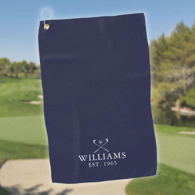 Custom Name And Year Golf Clubs Navy Blue Towel (Custom Name And Year Golf Clubs Navy Blue Golf Towel)