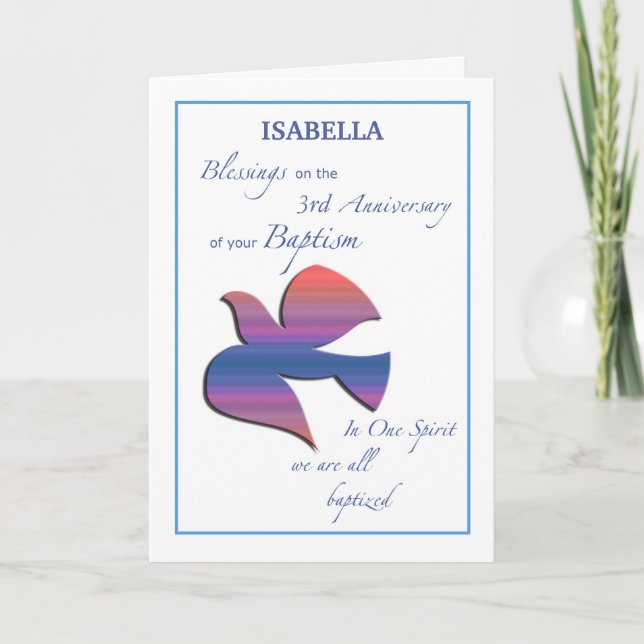 Custom Name and Year Third Anniversary of Baptism Card (Front)