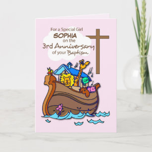 Custom Name and Year Third Anniversary of Baptism Card