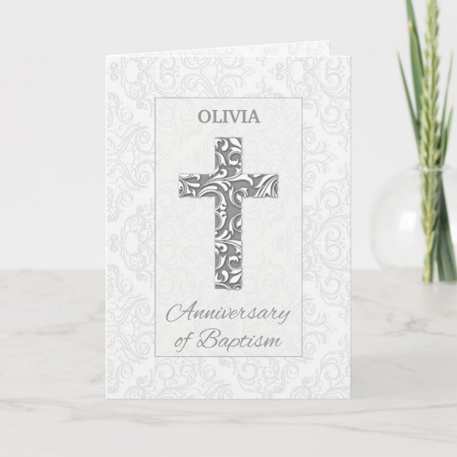 Custom Name Anniversary Baptism Blessings Cross Card (Front)