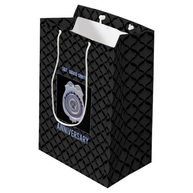 Custom Name, Anniversary with Police Department Medium Gift Bag (Back Angled)