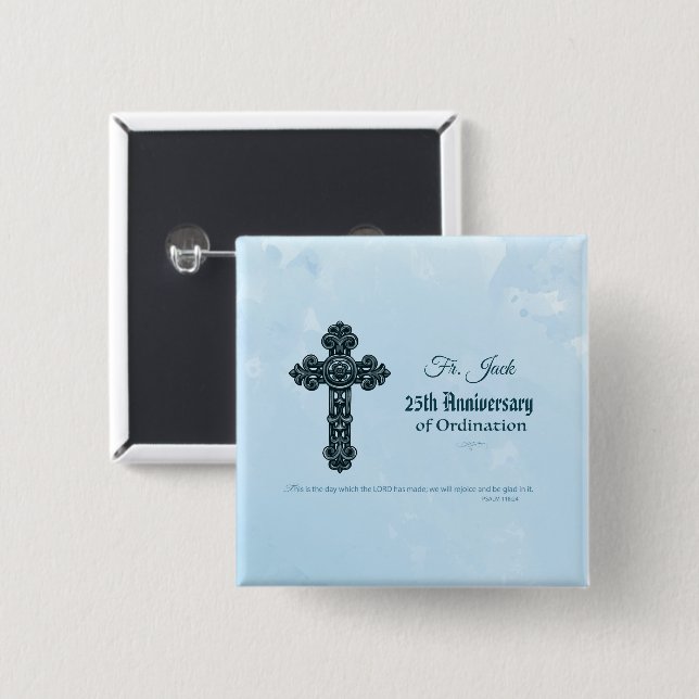 Custom Name & Anniversary Year Ordination, Priest 15 Cm Square Badge (Front & Back)