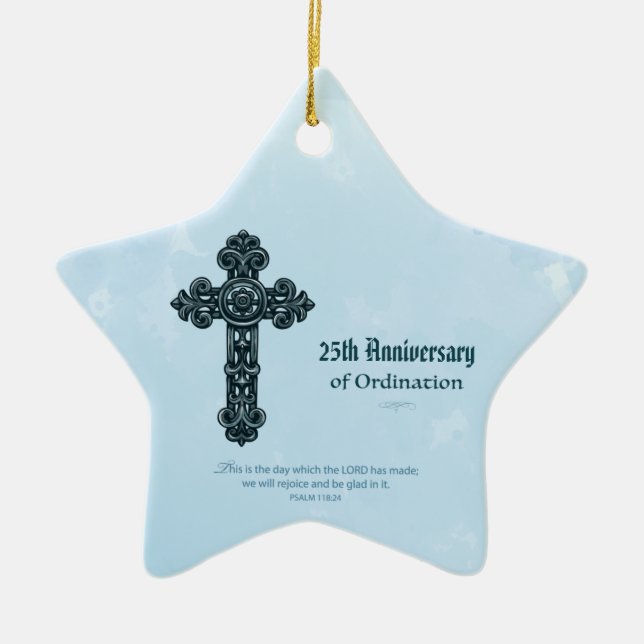 Custom Name & Anniversary Year Ordination, Priest Ceramic Tree Decoration (Front)
