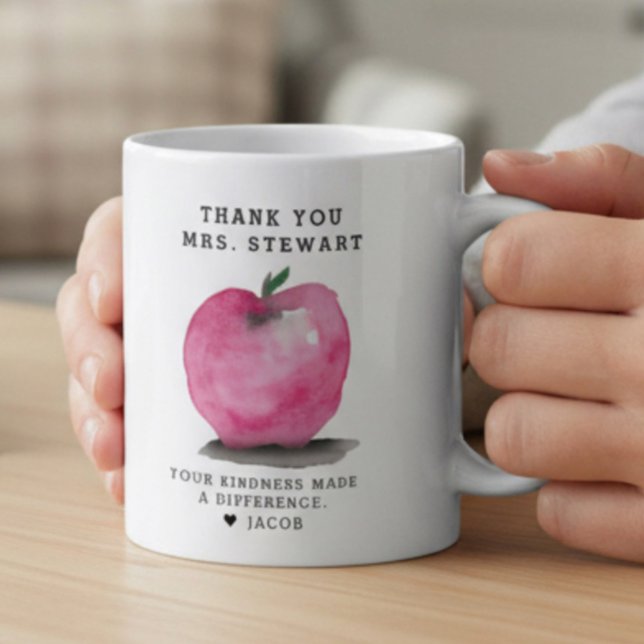 Custom Name Apple Personalized Teacher Thank You  Coffee Mug (Custom watercolor red apple for teacher thank you mug gift.)