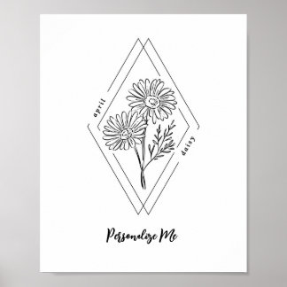 Custom Name April Daisy Birth Flower Poster