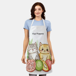 Custom Name Apron - Cute Cats & Exotic Fruits Cart