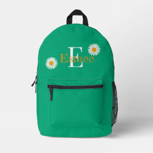 custom name aquatic green backpack with daisy