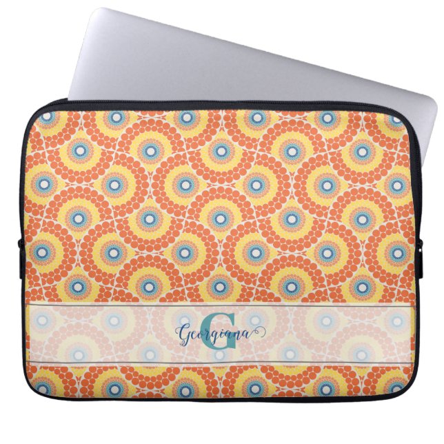 Custom Name Art Deco Aegean Summer Radiant Mandala Laptop Sleeve (Front)