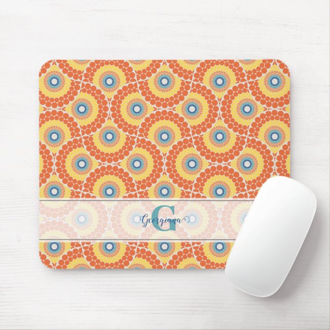 Custom Name Art Deco Aegean Summer Radiant Mandala Mouse Pad (With Mouse)