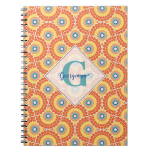 Custom Name Art Deco Aegean Summer Radiant Mandala Notebook