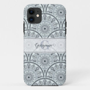 Custom Name Art Deco Floral Harmony Grey Mandala iPhone 11 Case