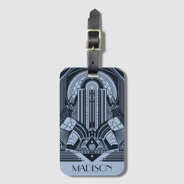 Custom Name Art Deco Luggage Tag (Front Vertical)