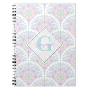 Custom Name Art Deco Pastel Rainbow Floral Mandala Notebook