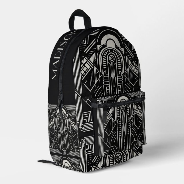 Custom Name Art Deco Printed Backpack (Back Corner Left)