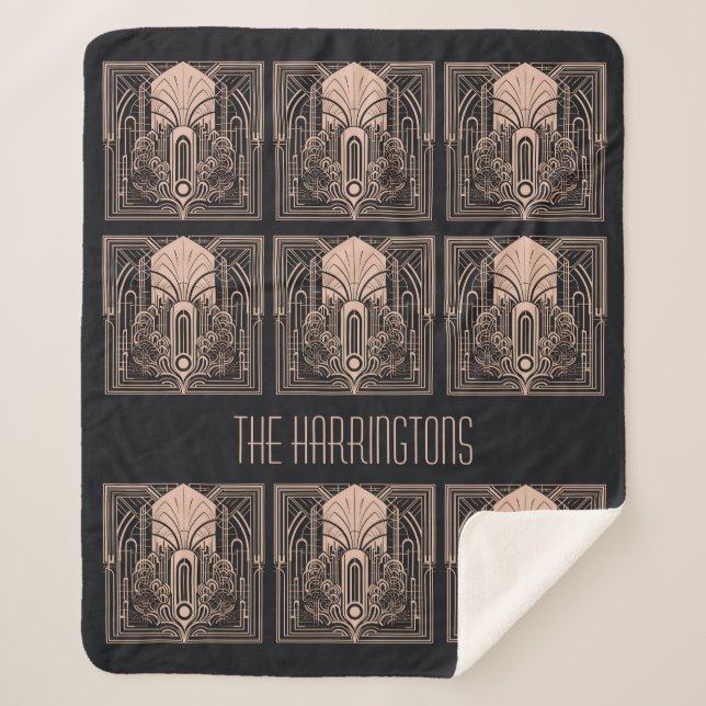 Custom Name Art Deco Sherpa Blanket (Front)