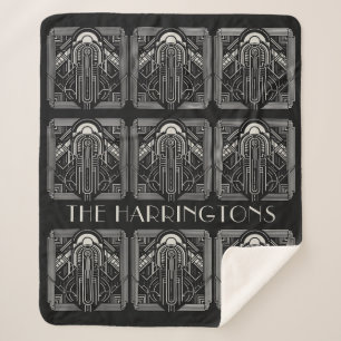 Custom Name Art Deco Sherpa Blanket