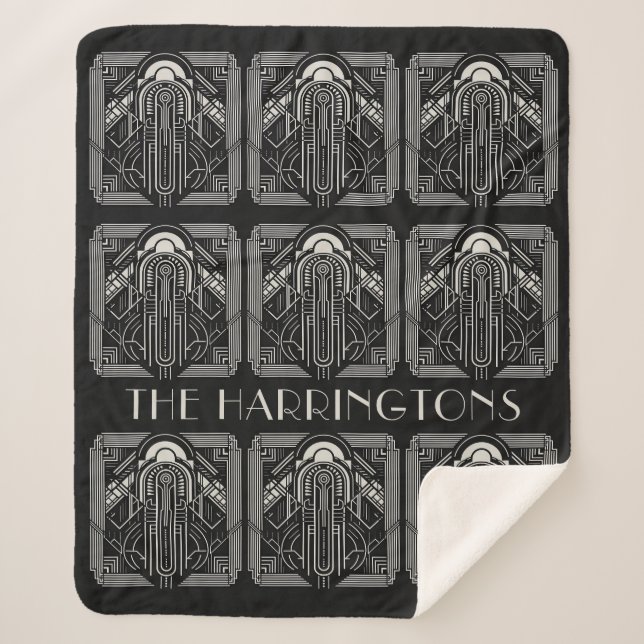 Custom Name Art Deco Sherpa Blanket (Front)