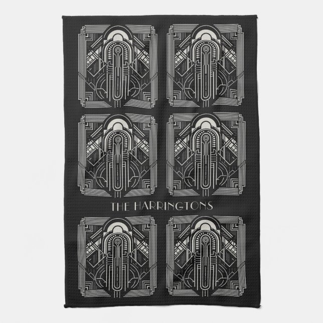 Custom Name Art Deco Tea Towel (Vertical)