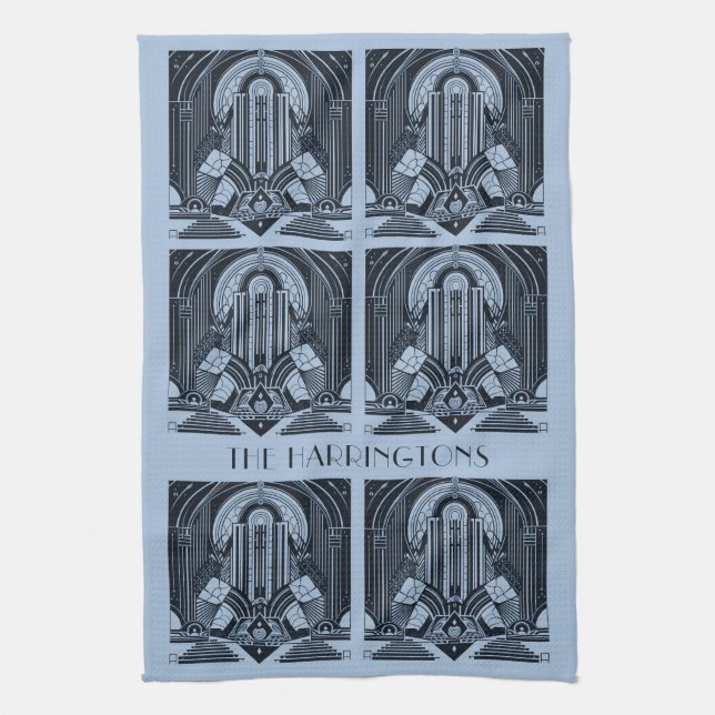 Custom Name Art Deco Tea Towel (Vertical)