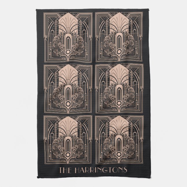 Custom Name Art Deco Tea Towel (Vertical)