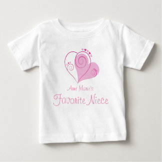 Custom Name Auntie's Favourite Niece Pink Hearts Baby T-Shirt
