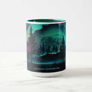 Custom Name Aurora Borealis Illustration Mug
