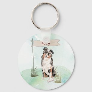 Custom Name Australian Shepherd Pet Dog Key Ring
