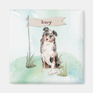 Custom Name Australian Shepherd Pet Dog Magnet