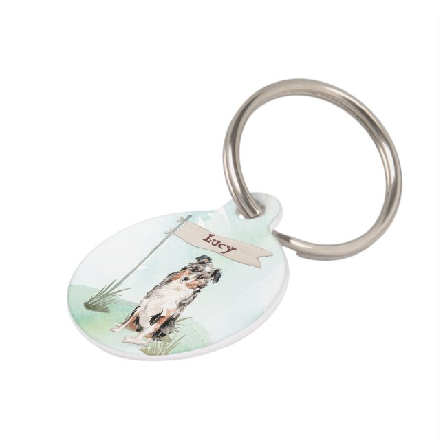 Custom Name Australian Shepherd Pet Dog Tag (Side)