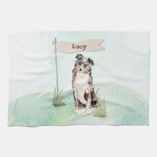 Custom Name Australian Shepherd Pet Dog Tea Towel
