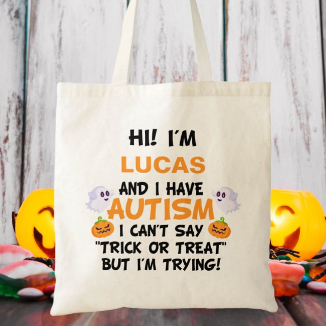 Custom Name Autism Trick or Treat  Tote Bag (Creator Uploaded)