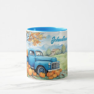 Custom Name Autumn Vintage Pickup and Pumpkins Mug