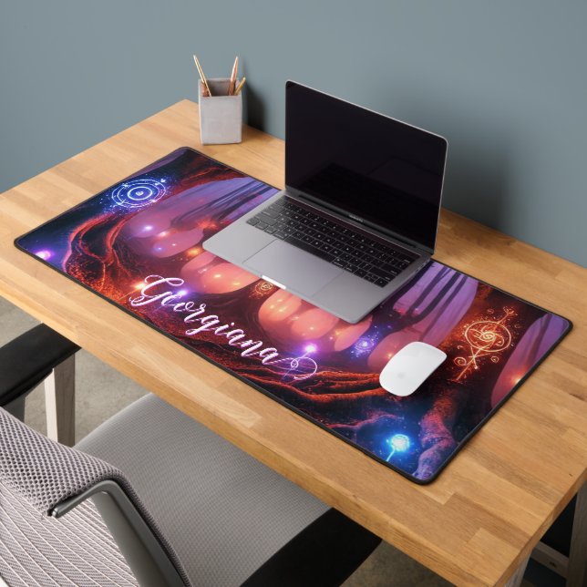 Custom Name Autumnal Enchanted Whimsigoth Forest Desk Mat (Office 2)