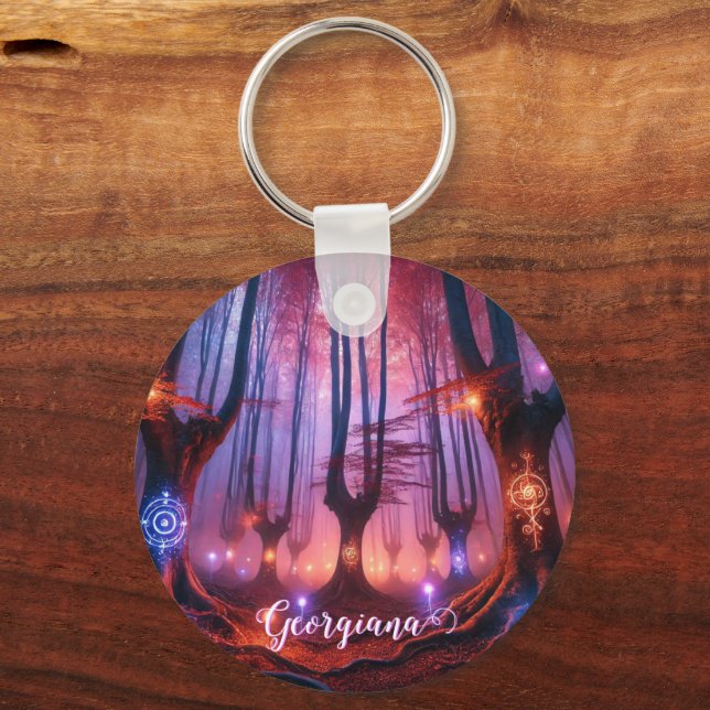 Custom Name Autumnal Enchanted Whimsigoth Forest Key Ring (Front)