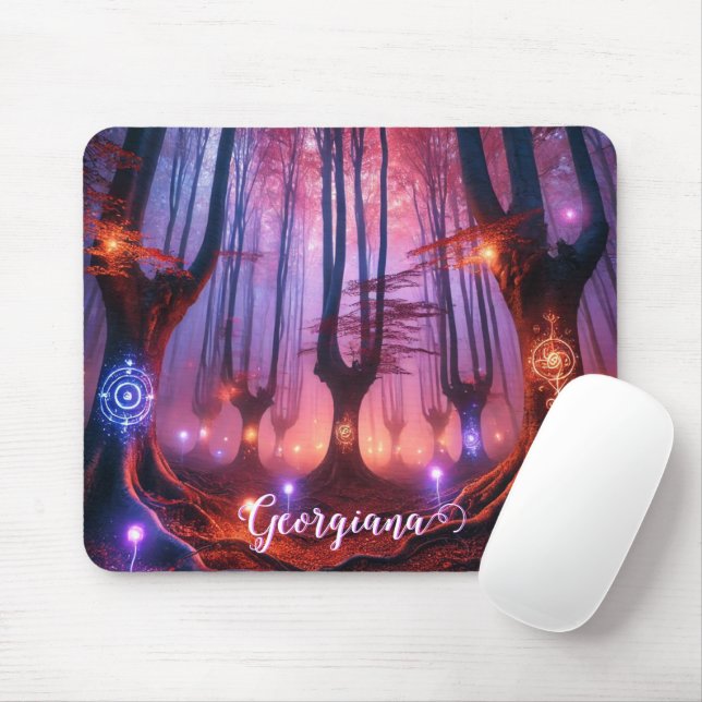 Custom Name Autumnal Enchanted Whimsigoth Forest Mouse Pad (With Mouse)