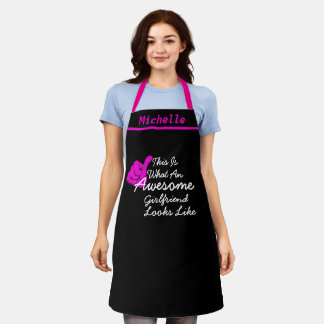 Custom Name Awesome Girlfriend GF Black Chef Baker Apron