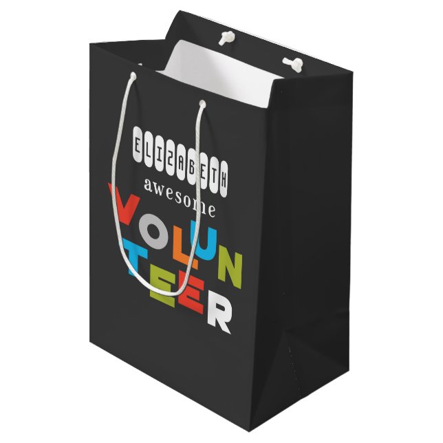 Custom Name, Awesome Volunteer Appreciation Medium Gift Bag (Front Angled)