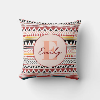 Custom Name Aztec Elegance Warm Red Ethnic Pattern Cushion