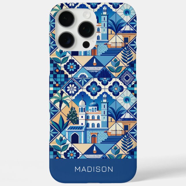 Custom Name Azulejo Tiles Pattern Case-Mate iPhone Case (Back)