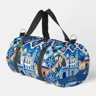 Custom Name Azulejo Tiles Pattern Duffle Bag