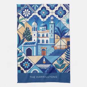 Custom Name Azulejo Tiles Pattern Tea Towel