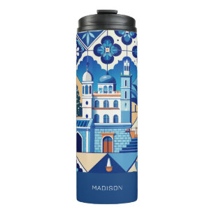 Custom Name Azulejo Tiles Pattern Thermal Tumbler