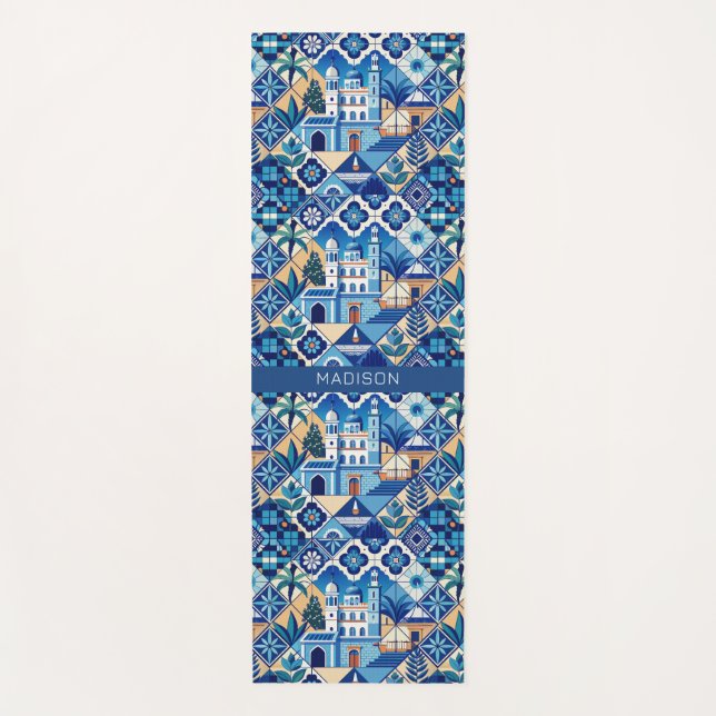 Custom Name Azulejo Tiles Pattern Yoga Mat (Front)