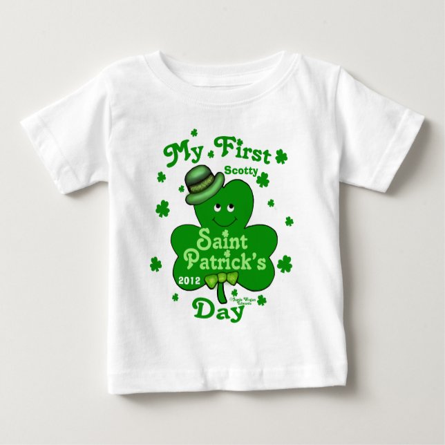 Custom Name Baby Boy's First St. Patrick's Day Baby T-Shirt (Front)